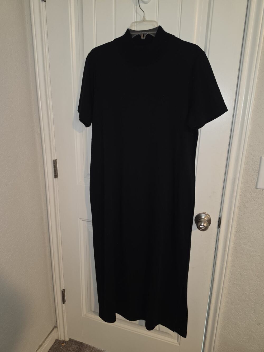 Koret Womens XL Black Mock Neck Midi Maxi Dress Short Sleeve Minimalist Classic